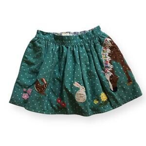 Mini Boden blue polka dot corduroy skirt with horses & rabbit appliqué